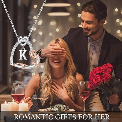 Iefil Christmas Gifts for Women Her - 925 Sterling Silver Heart Initial Necklaces, Anniversary Birthday Gifts, Women Jewelry Gift for Wife Girlfriend Mom Daughter Her