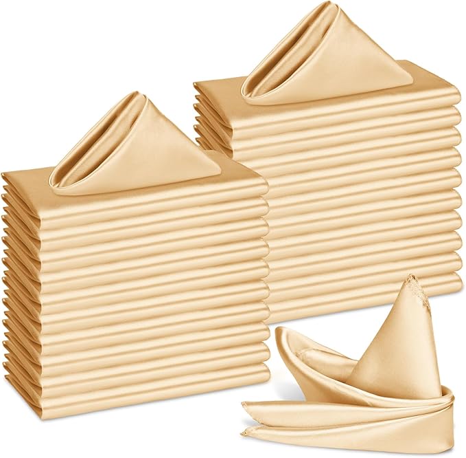 Bailarina 40 Pack Gold Satin Napkins,17x17 Inches Wedding Napkins Square Soft Silky Table Napkins Bulk Decorative Elegant Cloth Napkin for Party Decoration, Banquet,Wedding,Graduation