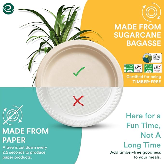 ECO SOUL Compostable Paper Plates 6 Inch (1000 Count) Plates for Thanksgiving Dessert, Heavy Duty, Eco-Friendly Sugarcane Bagasse Small Plates For Appetizer- Natural Brown