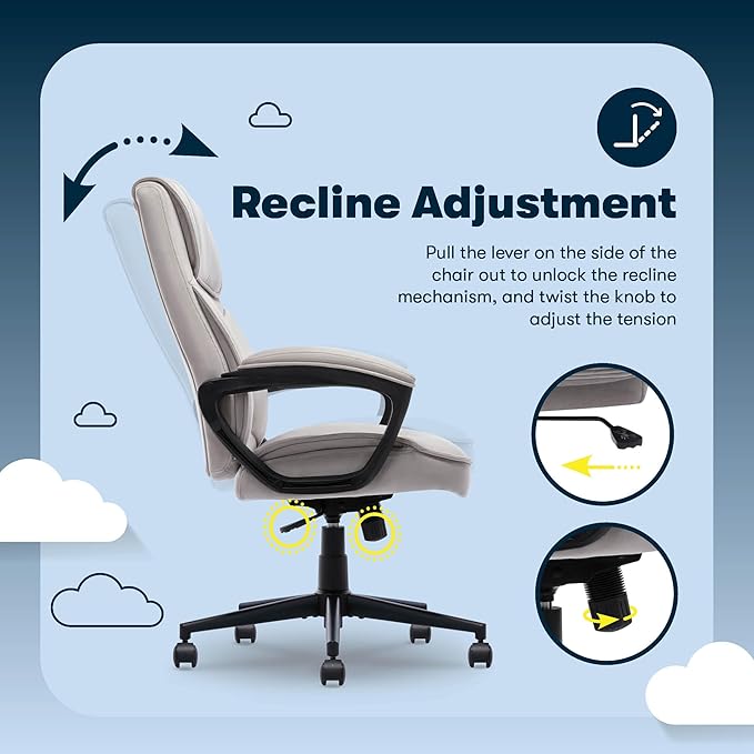 Serta Comfort Classic Executive Office Chair, Ergonomic Mid-Back Computer DeskChair with Lumbar Support, Semi-Plush Cushion and Body Pillows, Padded Armrests, Swivel Base, Taupe Velvet Fabric