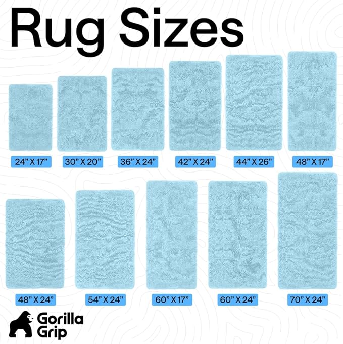 GORILLA GRIP Bath Rug Mat 60x24, Thick Soft Absorbent Chenille, Quick Dry Microfiber Mats, Rubber Backing Machine Washable Shower Floor Rugs, Bathmat Runner, Bathroom Home Decor Accessories, Sky