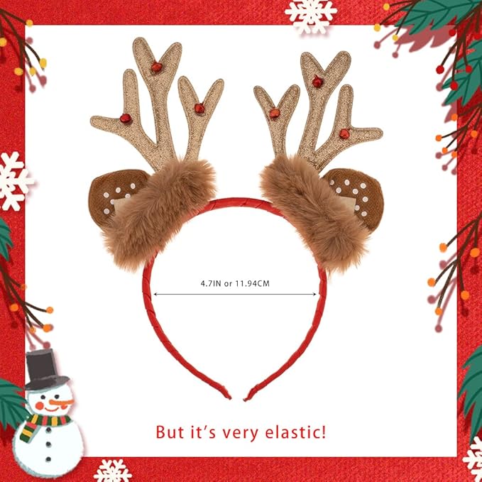 Madison Tyler Christmas Reindeer Antlers Headband for Womens | Cute Soft Fluffy Accessories for Christmas Party | Holiday Gifts for Women