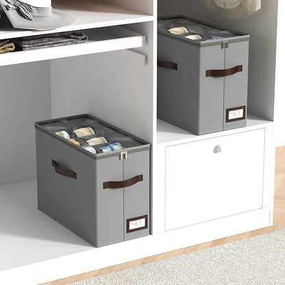 OIAHOMY 2 Pack Shoe Organizer for Closet, Foldable Shoe Storage Bins with Adjustable Dividers, Stackable Oxford Cloth Sneaker Boxes for Entryway Bedroom, Fits Up to 16 Pairs, Grey