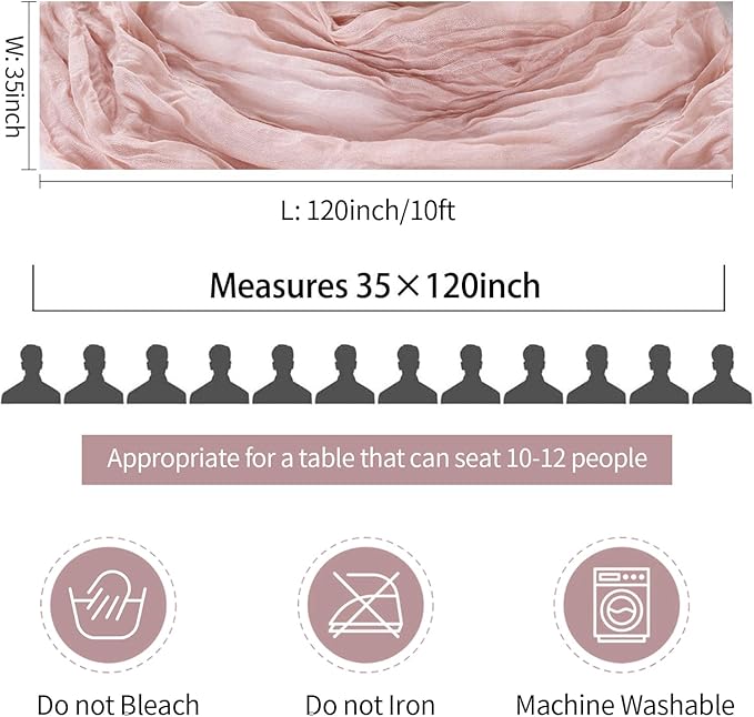 Dusty Pink Table Runner Cheese Cloth 10ft Gauze Runner Boho Cheesecloths Table Runner for Wedding Bridal Shower Birthday Sheer Christmas Boho Table Decoration