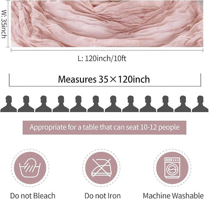 Dusty Pink Table Runner Cheese Cloth 10ft Gauze Runner Boho Cheesecloths Table Runner for Wedding Bridal Shower Birthday Sheer Christmas Boho Table Decoration
