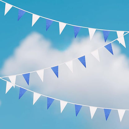 100 Ft White Dark Blue Pennant Banner Flag, 60 Pcs String Hanging DIY Bunting Flags for Party, School, Wedding, Carnival, Celebrations, Outdoor and Indoor Decorations (White Dark Blue)