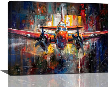 Airplane Wall Art, Graffiti Plane Pictures Wall Decor, Banksy Aviation Canvas Prints Painting, Framed Artwork for Boy Room Bathroom Living Room Bedroom Office Dining Room 24"X16"