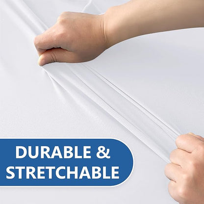 Table Cover for 6 foot Rectangle Tables-8 Pack White Fitted Stretch Tablecloth-Elastic Spandex 6ft Folding Tablecloths for Party, Vendor Booth Display, Banquet Buffet Event, Craft Trade Show