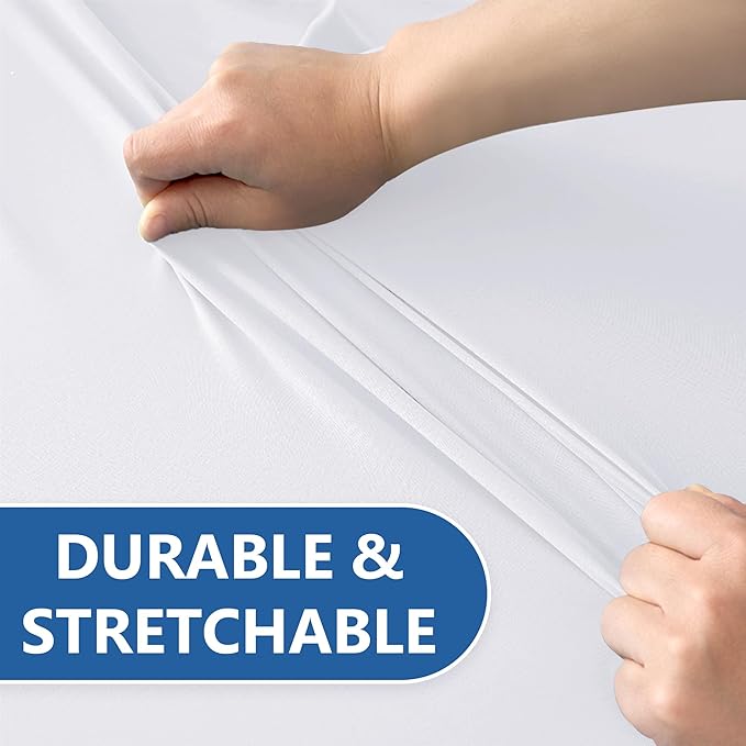 Stretch Tablecloths 4 ft-8 Pack White Elastic Folding Spandex Table Cover Fitted-Elastic 4ft Washable Tablecloth for Party, Vendor Booth Display, Banquet Buffet Event, Craft Trade Show