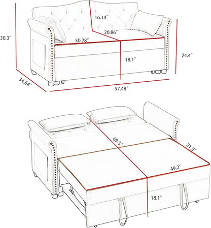 65'' 3-in-1 Folding Sofa Bed – Queen Size Pullout, Modern Chenille Fabric, 360° Swivel Table, Easy Assembly – Perfect for Living Room