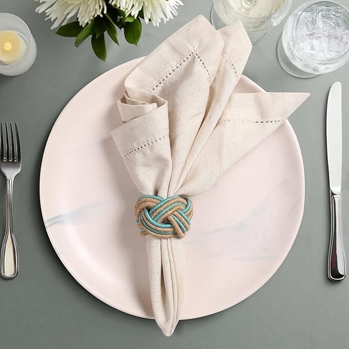 Natural Color Blend Cotton Linen Napkins Set of 12 - Hemstitched 18x18 Inch Decorative Elegant Soft Washable Reusable Flax Dinner Napkin for Dining Table Décor Weddings Party Christmas & Everyday Use