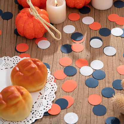 Orange Navy Blue and Silver Glitter Confetti Table Decoration for Graduation Birthday Galaxy Bachelor Theme Party,1.2 inch in Diameter,200 Counts