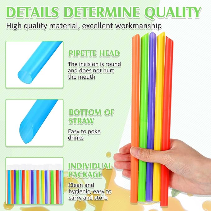 Tessco 600 Pcs 9.84 Inch Smoothie Straws Bulk Disposable Bubble Tea Straws Large Plastic Individually Wrapped for Tall Homemade Milkshakes(Classic Color)