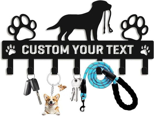 Personalized Dog Leash Holder Wall Mount - Metal Key Organizer Wall Decor, Pet Leash Hook Organizer for Entryway, Durable Coat Hanger, Gift for Pet Lovers (07-Dog)