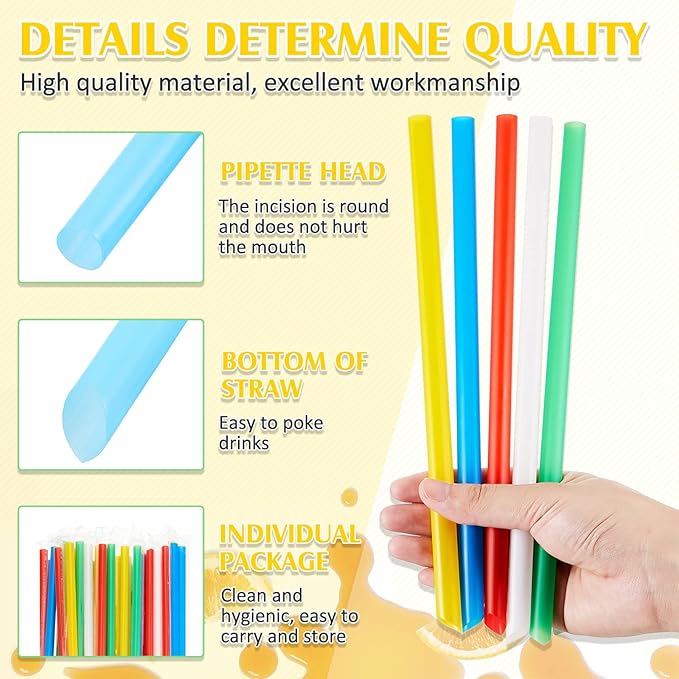 Tessco for you 3200 Pcs 9.84 Inch Jumbo Smoothie Straws Bulk Large Plastic Disposable Bubble Tea Straws Wide-Mouthed Individually Wrapped for Tall Homemade Milkshakes Drinking (Colorful)
