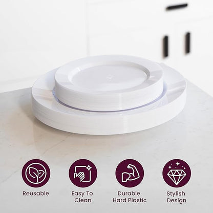 120 White Plastic Plates Disposable, Heavy Duty for Party - 60 Dinner Plates 10-Inch and 60 Salad Dessert Appetizer Plates 8-Inch, Hard Party Plate Elegant Holiday Parties, White Plates Disposable
