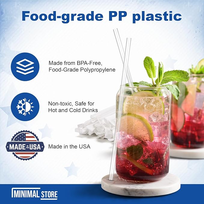 100 PCS Clear Plastic Disposable Drinking Straws – 7.75" x 0.24", Unwrapped Straws Plastic for Party, Home, Travel – BPA-Free, Value Pack, Made in USA