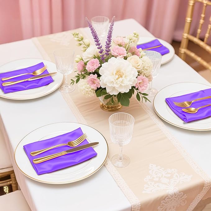 Bailarina 80 Pack Purple Satin Napkins,17x17 Inches Wedding Napkins Square Soft Silky Table Napkins Bulk Decorative Elegant Cloth Napkin for Party Decoration, Banquet,Wedding,Graduation