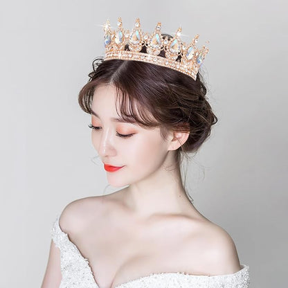 Queen Crown Rhinestone Wedding Crowns and Tiaras for Women Costume Party Hair Accessories Princess Birthday Crown Crystal Bridal Crown (Rose Gold & Moonlight Crown)