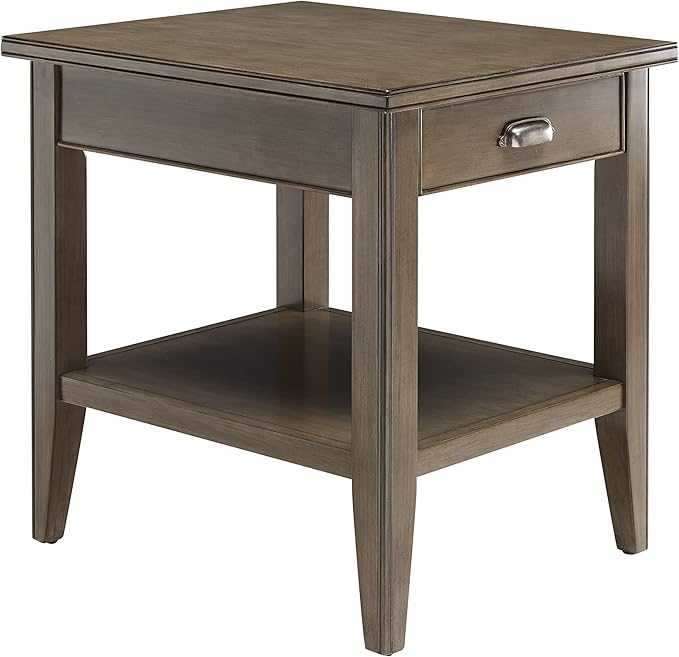 Leick Home Laurent End Table, Solid Wood, with Shelf and Drawer, Smoke Gray, 10507-GR