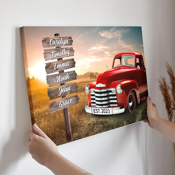 Dem Canvas Personalized Wooden Signs With Names Family Truck Wall Art, Photo Canvas Gifts For Family Street Sign