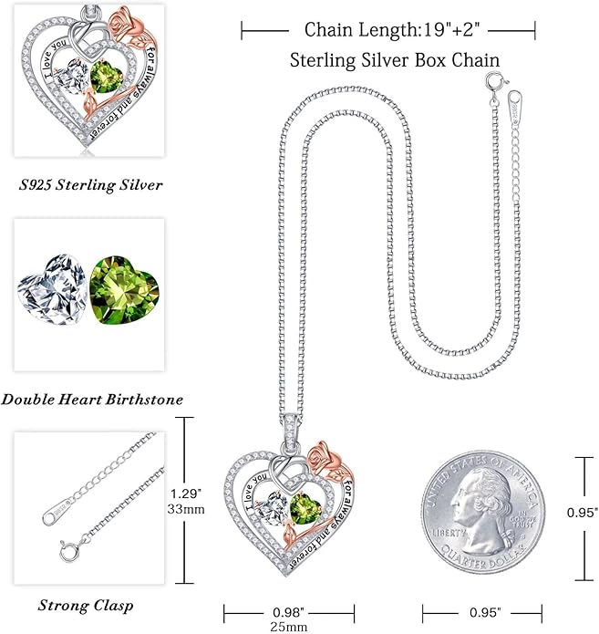 Iefil Christmas Gifts for Wife Women - 925 Sterling Silver Double Birthstone Necklace, Anniversary Birthday Gifts for Women, Jewelry Gift for Wife Girlfriend Mom Her