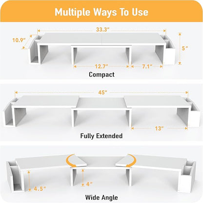 Simple Houseware Desk Dual Monitor Stand Riser with Drawer, White