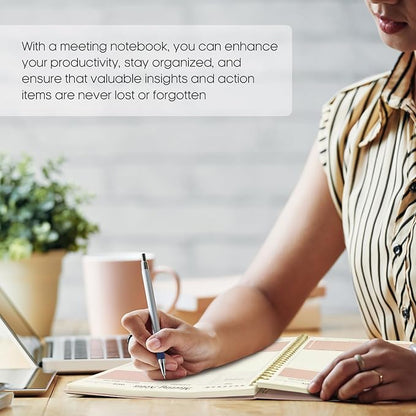 Meeting Notebook for Work Organization - Work Planner Notebook with Action Items, Agenda Planner for Note Taking, 160 Pages (6.9" X 9.9") Project Organizer for Men & Women - Pink