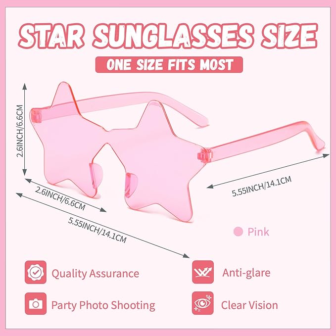 12/26/36 Pairs Rimless Star Shaped Sunglasses Transparent Glasses Bulk Fun Sunglasses for Party Favors