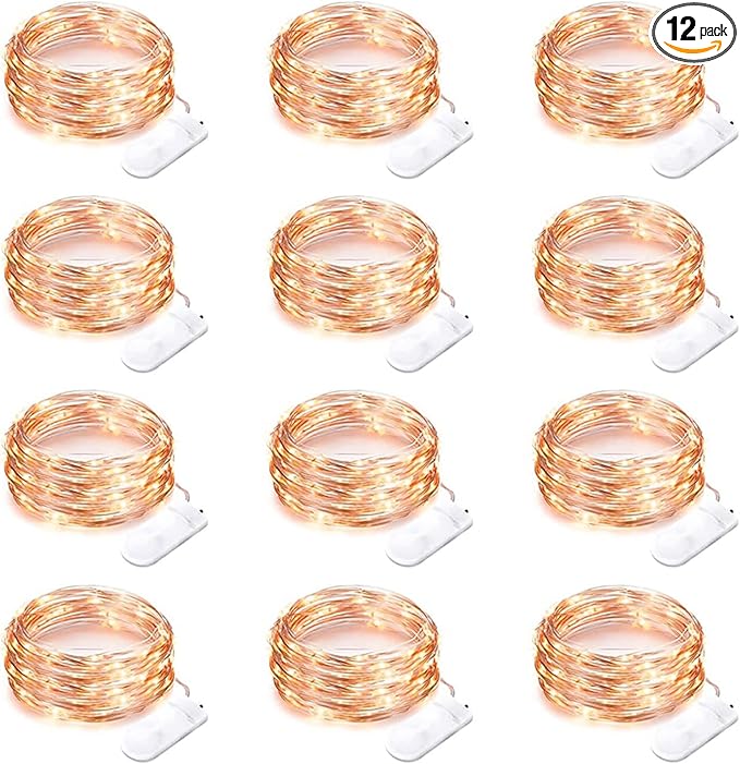 12 Pack Fairy Lights Battery Operated String Lights，7FT 20LED Waterproof Silver Wire Christmas Light Outdoor,Firefly Mini Light for Bedroom Party Birthday Wedding Indoor Decorations Home Decor