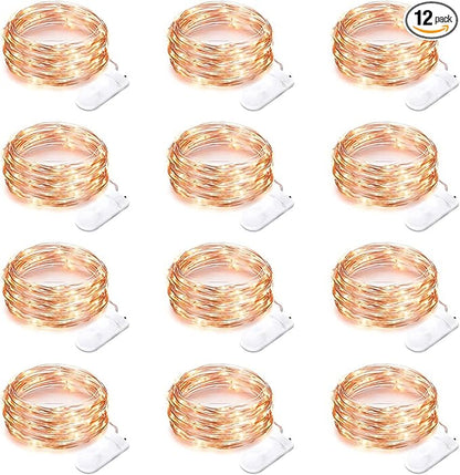12 Pack Fairy Lights Battery Operated String Lights，7FT 20LED Waterproof Silver Wire Christmas Light Outdoor,Firefly Mini Light for Bedroom Party Birthday Wedding Indoor Decorations Home Decor
