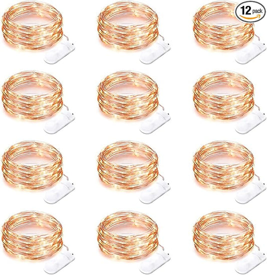 12 Pack Fairy Lights Battery Operated String Lights，7FT 20LED Waterproof Silver Wire Christmas Light Outdoor,Firefly Mini Light for Bedroom Party Birthday Wedding Indoor Decorations Home Decor