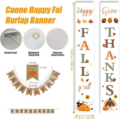 Fall Decor Set 5 Pack 5.9Ft Artificial Fall Maple Leaves Garland - 70pcs with Mini Pumpkins kit, Happy Fall Porch Banner Welcome Signs Autumn Decor for Thanksgiving Home & Fall Decorations