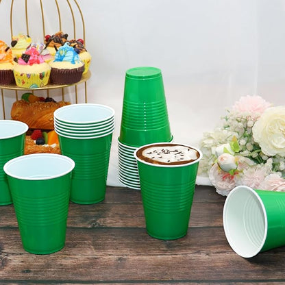 200 Count Green Plastic Cups - Green Disposable Cups for Party Birthday Picnics Christmas (16 oz)