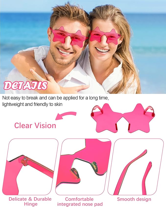 40 Pairs Rimless Star Sunglasses Bulk Wholesale Transparent Candy Color Star Glasses for Women Men Party Favors
