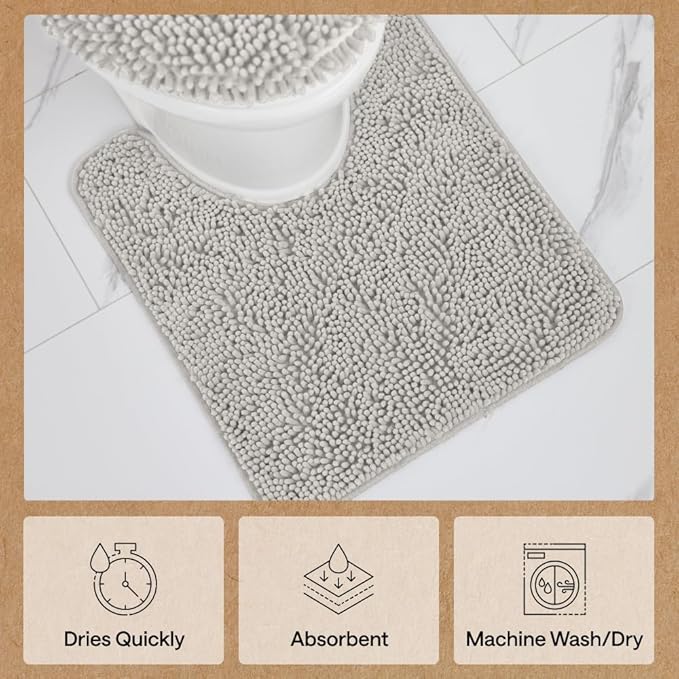 GORILLA GRIP Bathroom Rug Sets, Soft Chenille 2 Piece Area Rugs Set, Toilet Base Mat and 30x20 Carpet, Absorbent Microfiber Washable Mats Dry Quickly, Home Décor and Bath Room Accessories, Light Gray