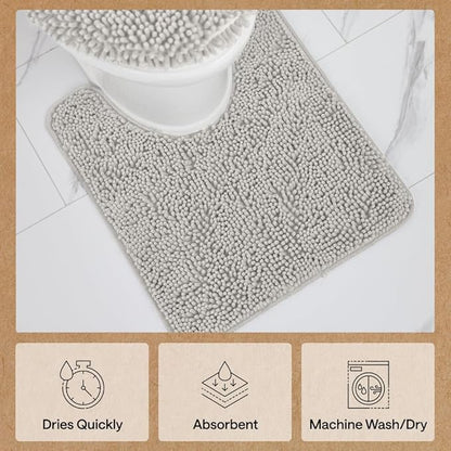GORILLA GRIP Bathroom Rug Sets, Soft Chenille 2 Piece Area Rugs Set, Toilet Base Mat and 30x20 Carpet, Absorbent Microfiber Washable Mats Dry Quickly, Home Décor and Bath Room Accessories, Light Gray