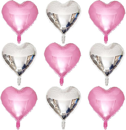 Pink Heart Shaped balloons Pack of 10, 18 Inch Love Valentine Balloons Silver Heart Romantic Balloons For Valentines Day Propose Marriage Wedding Bridal Shower Engagement Party Decorations