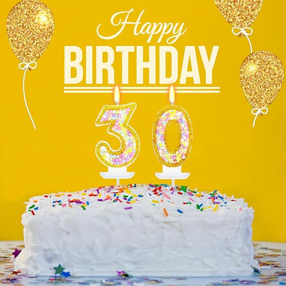 30th Birthday Candle for Cake, Colorful Macaron Numeral Candles for Women/Men, Birthday Party Cake Decorations, Golden Cake Topper for Birthday Party Supplies (Number 30)