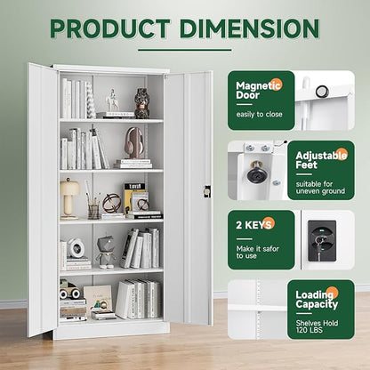 Letaya Metal Garage Storage Cabinets with Lock Door and Adjustable Shelves, Steel Tool Cabinets for Home,Office,Warehouse Organisieren (White, 72" H)