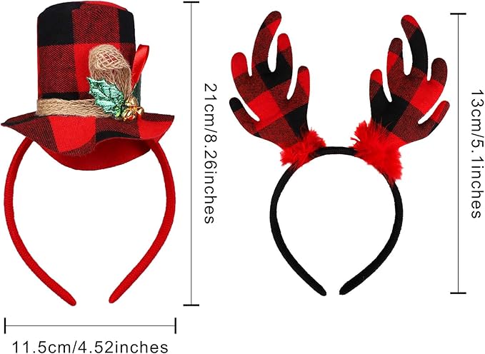 URATOT 8 Pack Christmas Reindeer Hair Hoop Headbands Xmas Party Costume Photo Prop Booth Headbands for Favors