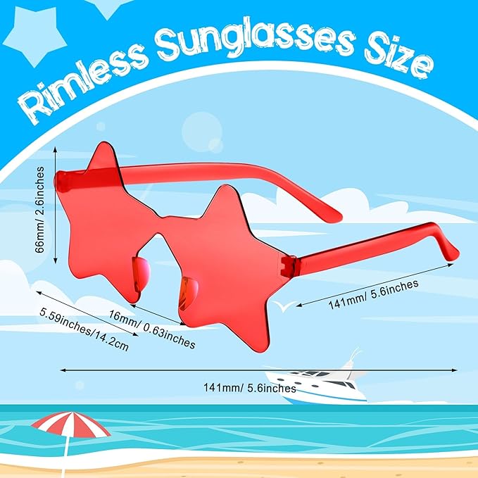 PLULON 40 Pairs Red Star Sunglasses Rimless, Star Shape Sunglasses Party Star Glasses Bulk Bachelorette Party for Birthday Beach Kids Adult