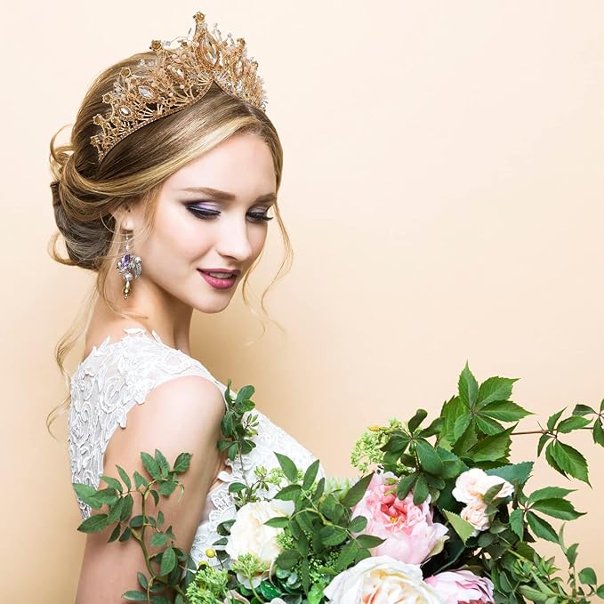 COCIDE Gold Crowns for Women Crystal Tiara for Girl Rhinestones Hair Accessories for Wedding Bride Bridal Bridesmaids Birthday Party Halloween Costume Cosplay Prom
