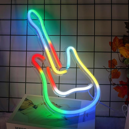 Bedroom Art Guitar Neon Sign Colorful Guitar Decoration Neon Light Christmas Halloween Wedding Valentine's Day Music Festival Birthday Party Bar Club Home Decor, Operated by USB