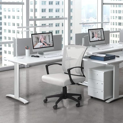 Furmax Office Chair Ergonomic Computer Desk Mesh Chair Mid Back Swivel Lumbar Support with Armrest (2, White)