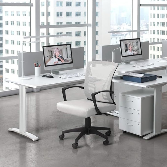 Furmax Office Chair Ergonomic Computer Desk Mesh Chair Mid Back Swivel Lumbar Support with Armrest (2, White)