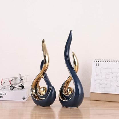Abstract Ceramic Modern Sculpture, Knick Knacks Statues for Living Room, Shelf, TV Stand, Coffee Table, Dining Room, Office, Bedroom, Home Decor, Centerpiece, Great Gift Idea (Blue Gold)