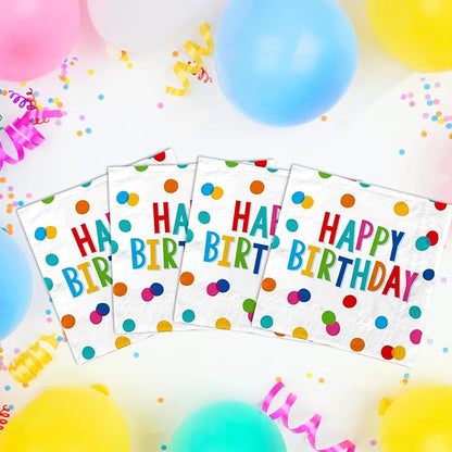 Happy Birthday Party Supplies - Dots Design, Featuring Napkins, Suitable for Adults & Kids (6.5x6.5 in, 3-Ply Disposable, 50-Pack)