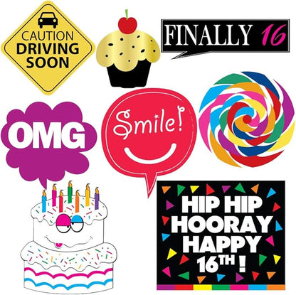 16th Sweet 16 Birthday Photo Booth Party Props - 40 Pieces - Funny 16th Birthday Party Supplies, Decorations and Favors