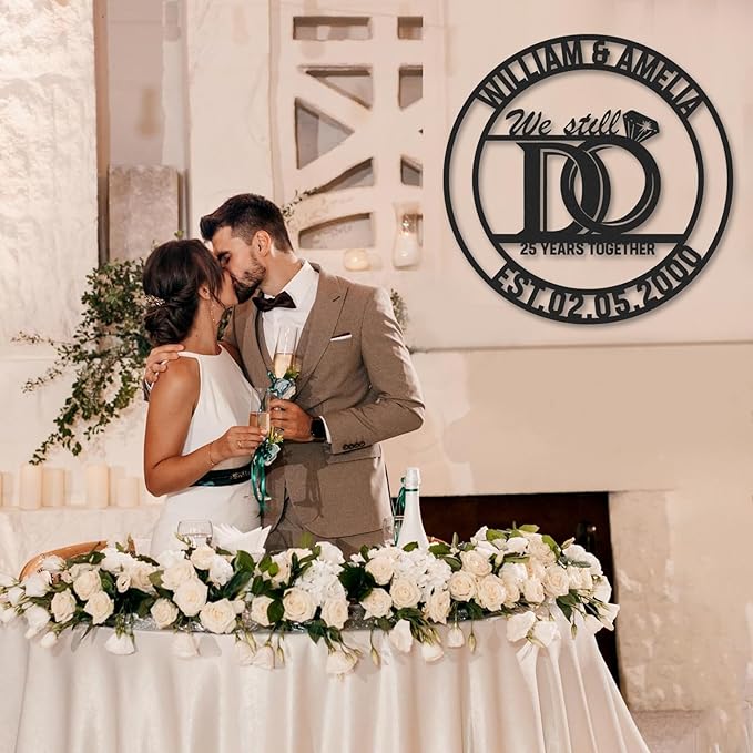 Personalized Anniversary Wedding Gifts for Couples, Custom Metal Sign with Couples Name and Date, Last Name Sign, Metal Art Wall Decor, Home Decor, Engagement Bridal Shower Gifts Color02